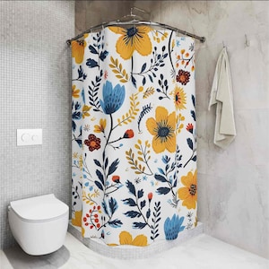 Boho douchegordijn wilde bloemen, badkamer boho decor, leuke douchegordijnen bloemen gotisch douchegordijn levendige kleuren woondecoratie 71 x 74 in