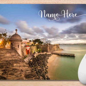 Puerto Rico Art Gift Personalized Mouse Pad Desk Accessories, Gift For Her Or Him, Custom Name Mousepad Boricua Gift Puerta De San Juan
