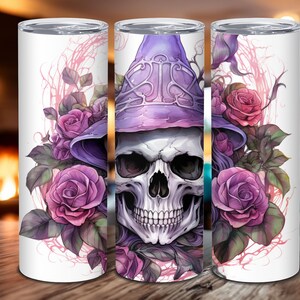 Witch Skull 20oz Skinny Tumbler W Straw Cup Trendy Gift Unique for Her Him and Anyone Seeking a Unique Tumbler During Halloween Season