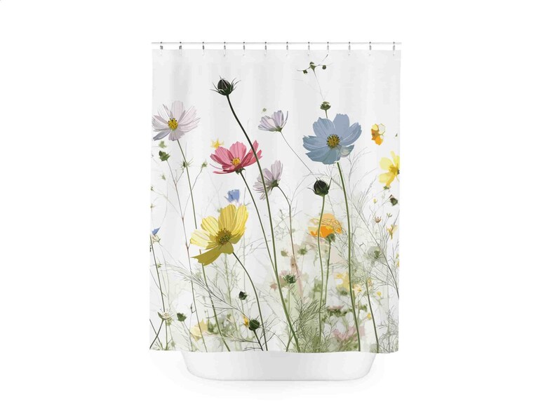 Boho Shower Curtain Wild Flowers, Bathroom Bohemian Decor, Cute Shower Curtains Floral Gothic Shower Curtain Vivid Color Home Decor 71x74 in image 9