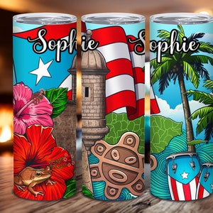 Puerto Rico Custom Tumbler 20oz Boricua Gift, Skinny Double Wall Insulation Steel Dishwasher-Safe With Puertorican Flag Coqui Garita Amapola