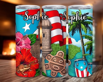 Gobelet personnalisé de Porto Rico 20 oz cadeau Boricua, maigre en acier à double paroi d'isolation lavable au lave-vaisselle avec drapeau portoricain Coqui Garita Amapola
