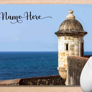 Puerto Rico Art Gift Personalized Mouse Pad Desk Accessories, Gift For Her Or Him, Custom Name Mousepad Boricua Gift Garita De San Juan