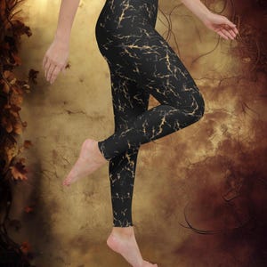 Gold Marble Black Yoga Leggings – Dark Alternative Activewear for Women