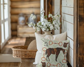 Horse and Tack Pillow, Vintage Equestrian Decor