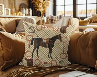 Horse and Tack Pillow, Pet-Friendly Vintage Equestrian Decor