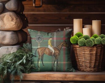 Vintage Jockey and Racehorse Pillow Cover, Equestrian Art