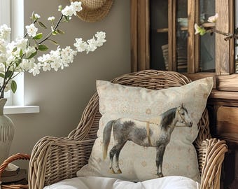 Vintage Horse Portrait Pillow, Equestrian Decor