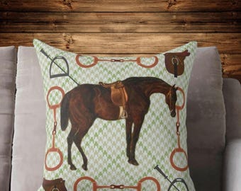 Horse and Tack Pillowcover , Vintage Equestrian Decor