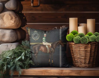 Vintage Jockey and Racehorse Art Pillow Cover