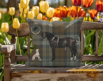 Black Horse and Dog Vintage Art Pillow Cover