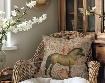 Horse Portrait Canvas Pillow, Vintage Equestrian Art