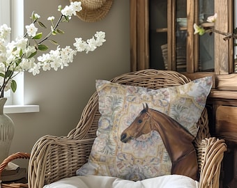 Horse Portrait Pillow, Vintage Equestrian Decor