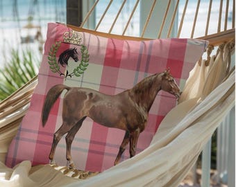 Vintage Horse Portrait Pillow, Spring Equestrian Home Decor