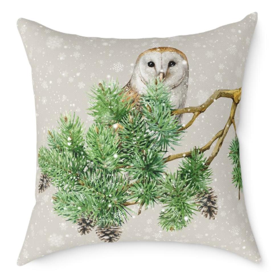 Owl in Winter Pillow, Fall Decorative Square pillow, Winter Pillow, Snow Pillow Holiday pillow, Than