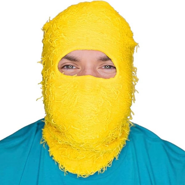 Fuzzy Shiesty Balaclava Distressed Knitted Full Face Ski Mask (YELLOW) Winter Windproof MEN & women, Yeat Inspired