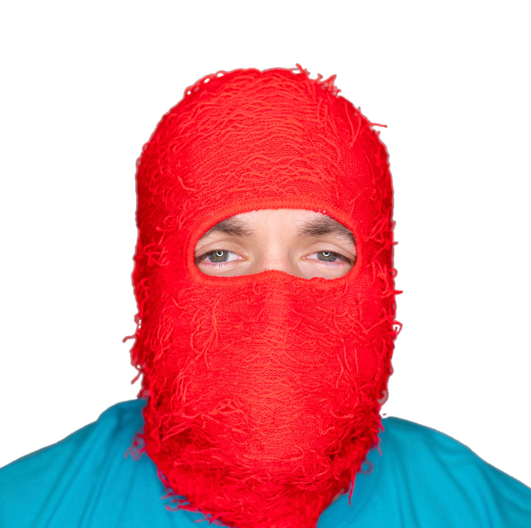 RED Fuzzy Shiesty Balaclava Distressed Knitted Full Face Ski