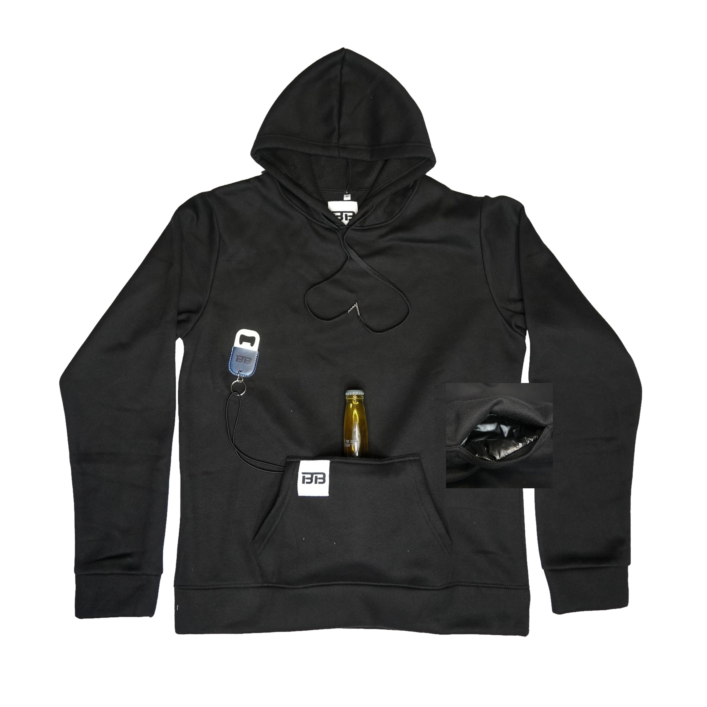 Hoodie with top beer bottle pocket