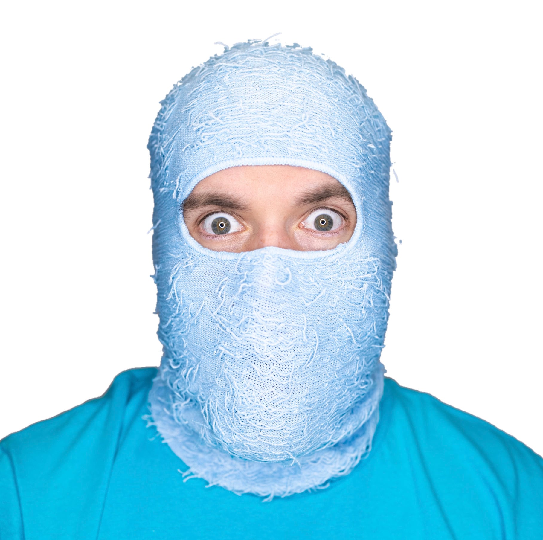 LIGHT BLUE Fuzzy Shiesty Balaclava Distressed Knitted Full Face