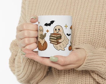 Bookish Ghost Ceramic Mug, Halloween Coffee Mug, Book Lover Gift