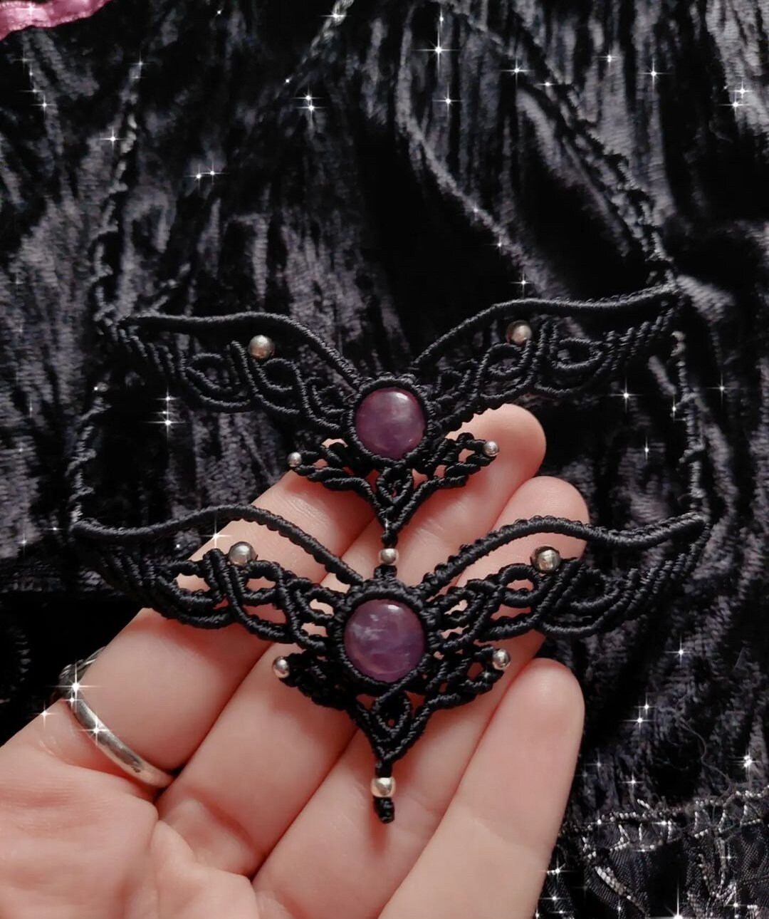 Lilith Macrame Gothic Choker with Amethyst and Hematite Stone by LeSoleilHandmade