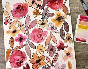 Abstract Floral Watercolor Print – Soft Pink Botanical Wall Art