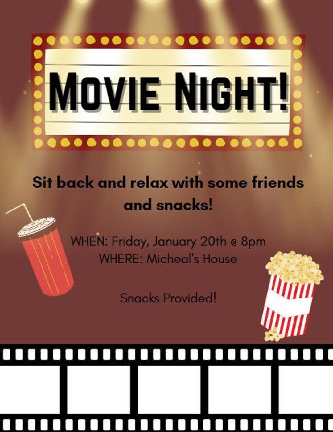Movie Night Invitation Card Template Etsy Movie Night Invitation Card Template Etsy