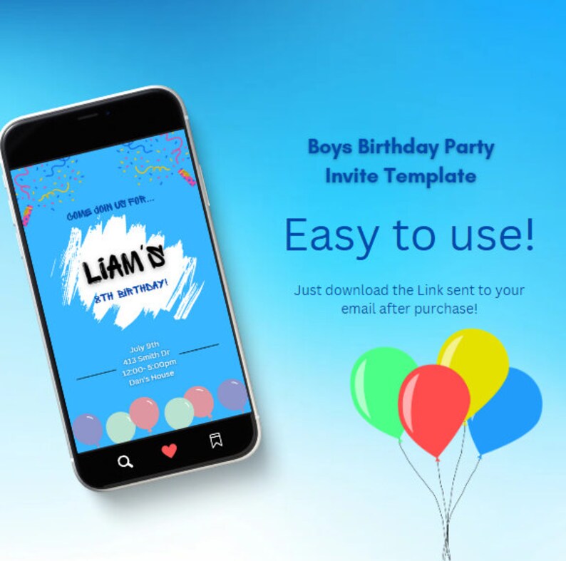 Boys Birthday Party Invite Template Etsy