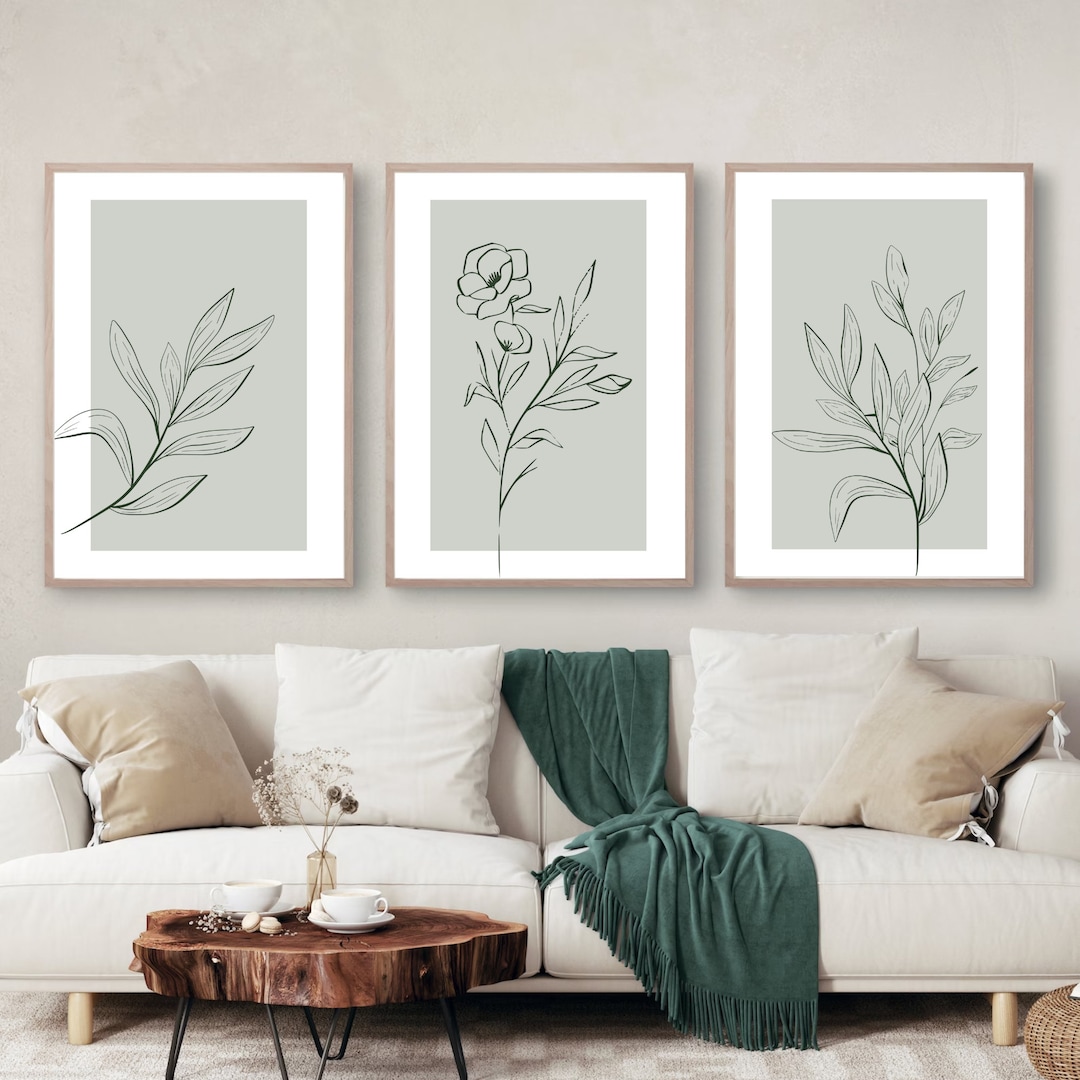 Set of 6 Printable Wall Art | Sage Green Boho Botanical Line Art Print ...