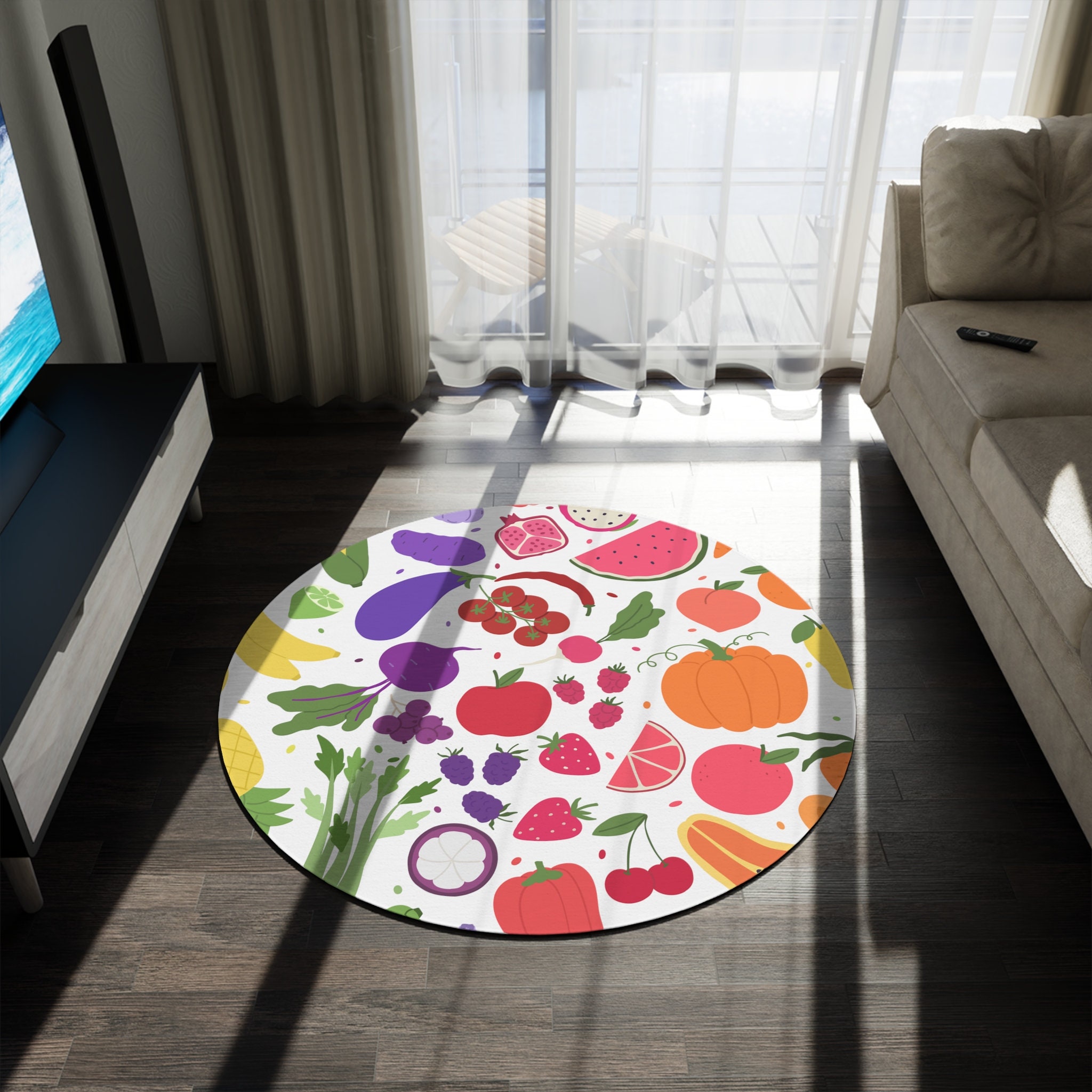 Rainbow Fruits and Vegetables Round Rug - Circle Rug With Veggies and ...