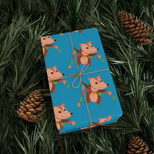 Opossum Gift Wrap Paper | Adorable Opossum | Animal  Wrapping Paper | Opossum with celebration banner | Trashcore
