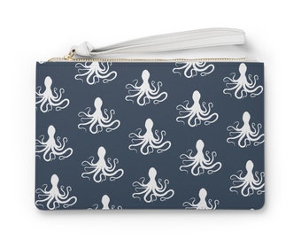 Octopus Clutch Bag - Blue Vegan Leather