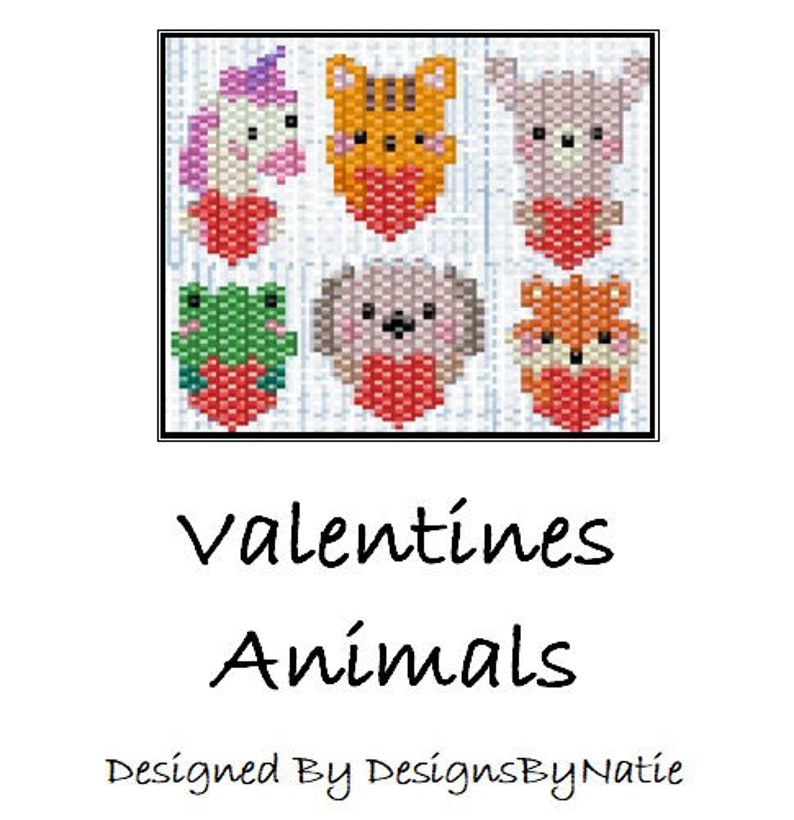 Valentines Animals Bead Pattern 6 Piece, Brick Stitch Pattern, Beaded ...