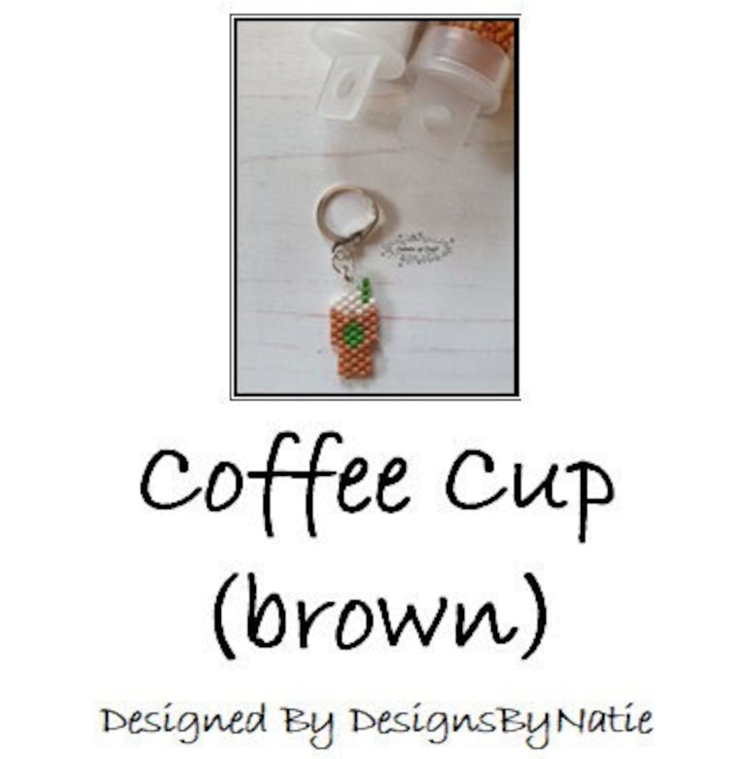 Brown Coffee Cup Bead Pattern, Brick Stitch Pattern, Beaded Jewelry Charm Accessories, PDF