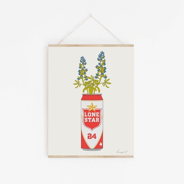 Lonestar Bluebonnets Art Print | Western Art Print, Texas Artwork, Western Wall Art, Texas Decor, Vintage Pop Art, Botanical Art Prints