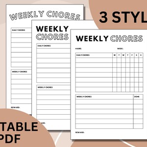 Chore Chart | Chore Chart for Kids | Weekly Chore Chart | Editable PDF | PDF Chore Chart | Printable Chore Chart | Instant Download