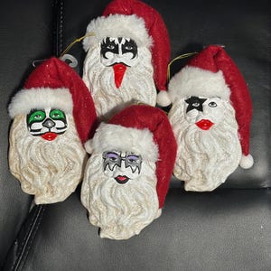 Hand painted KISS Santa ornaments