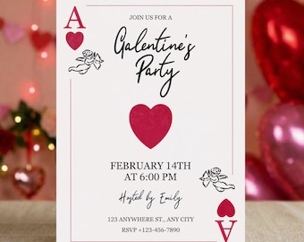 Ace of Hearts Galentine's Party Invitation | Girls Night (Canva Editable)