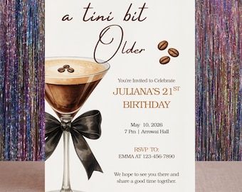 Espresso Martini Birthday Invitation | Classy Cocktail Party Invite (Canva Editable)