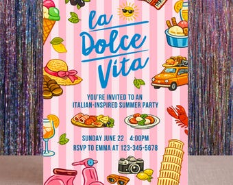 La Dolce Vita Invitation | Italian Summer Party, Amalfi Aperitivo Theme (Canva Editable)