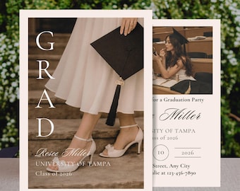 Graduation Party Invitation | Minimalist Photo Grad Invite (Canva Editable)