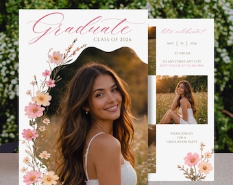 Floral Graduation Announcement Template | Class of 2026 Wildflower Grad Invite (Digital Download)