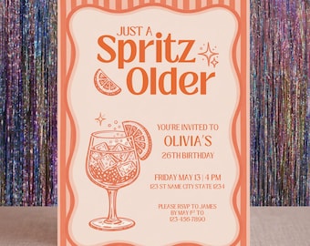 Just a Spritz Older Invitation - Aperol Spritz Birthday Invite Canva Template