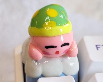 Sleeping Kirby Keycap, Custom Artisan Keyboard Key, Handmade Polymer Clay Figure