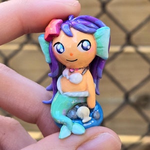 Mermaid Sculpture, OOAK Polymer Clay Figurine, Handmade Fantasy Figure