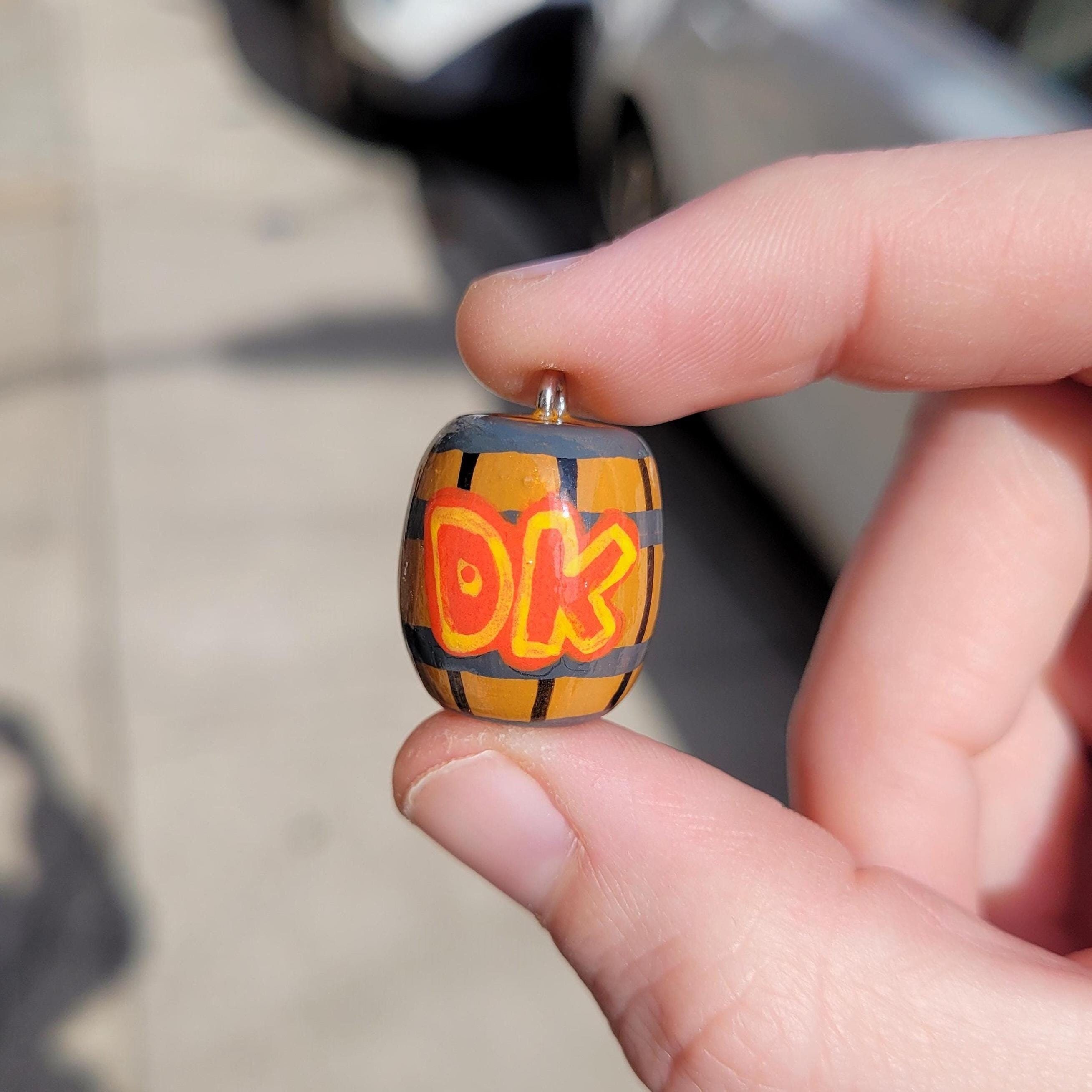 DK Barrel Keychain Charm, Handmade Polymer Clay Video Game Accessory