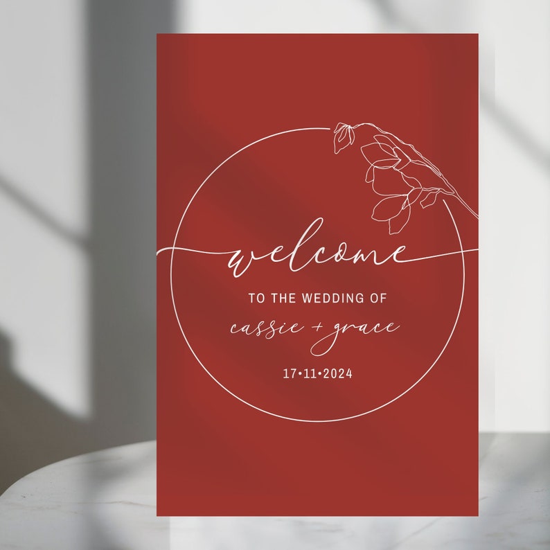 Rust Welcome to Our Wedding Sign Magnolia Flower Minimalist - Etsy