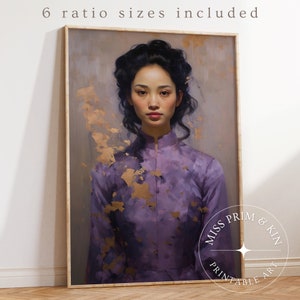 Bohemian Wall Art | AI-Generated Printable Vintage Teen Girl Room Decor | Printable Asian Woman Portrait | Aesthetic Art for Living Room