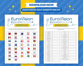 Eurovisie 2024-sweepstakekit | Loterij | Eurovisie Songfestival Feestspel | Eurovisie Spellenavond | Familiefeestspel | Malmö 2024