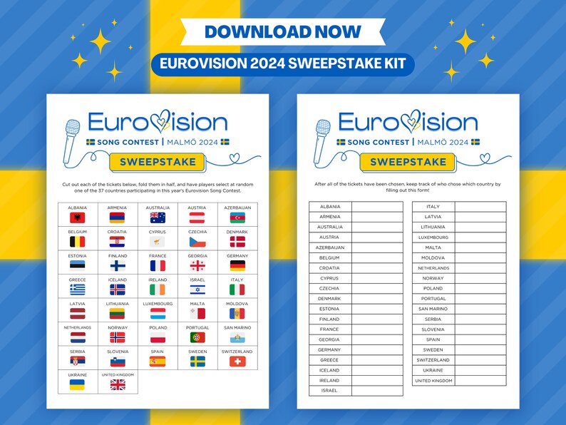 Eurovision 2025 Sweepstake Kit Raffle Eurovision Song Contest Party